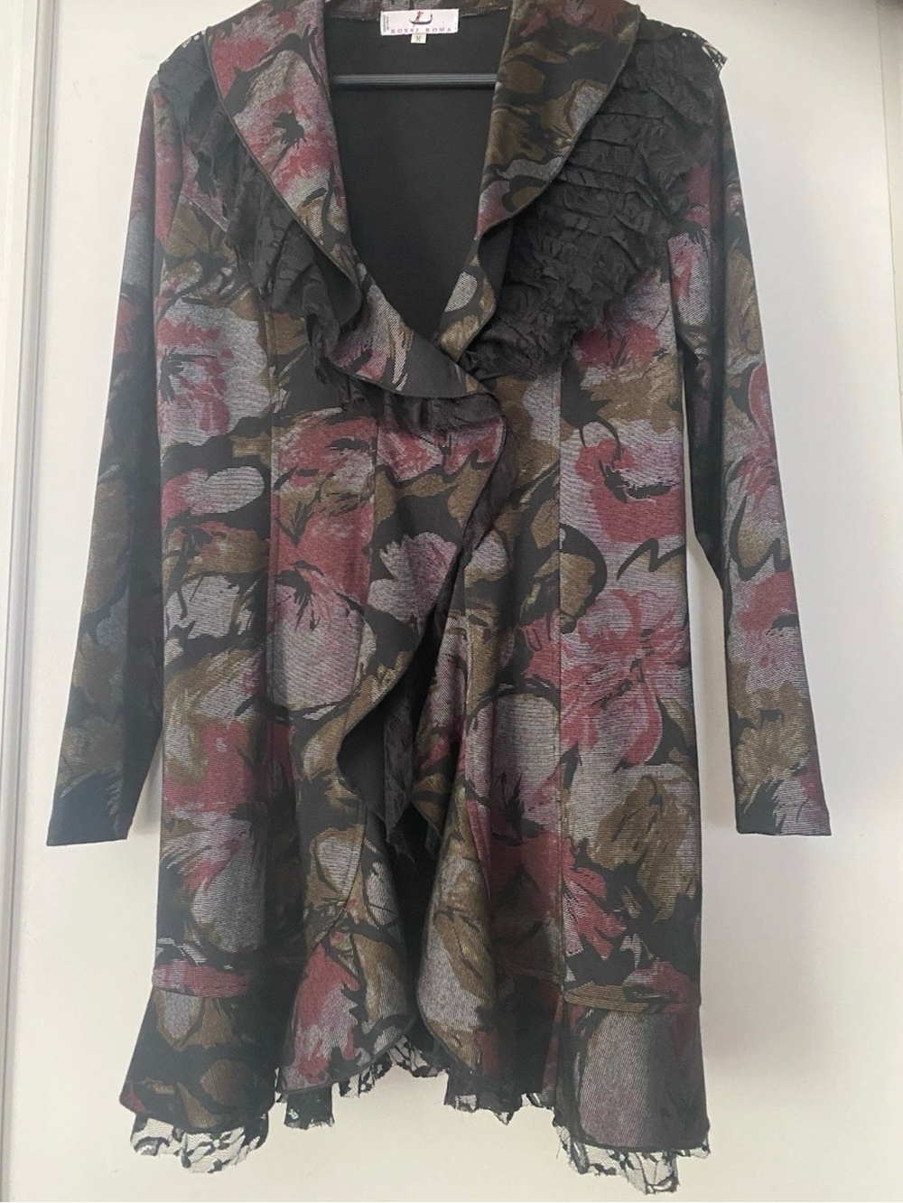 Rossi Roma Floral Jacquard Blazer Jacket in Black, Red & Gold Accents
